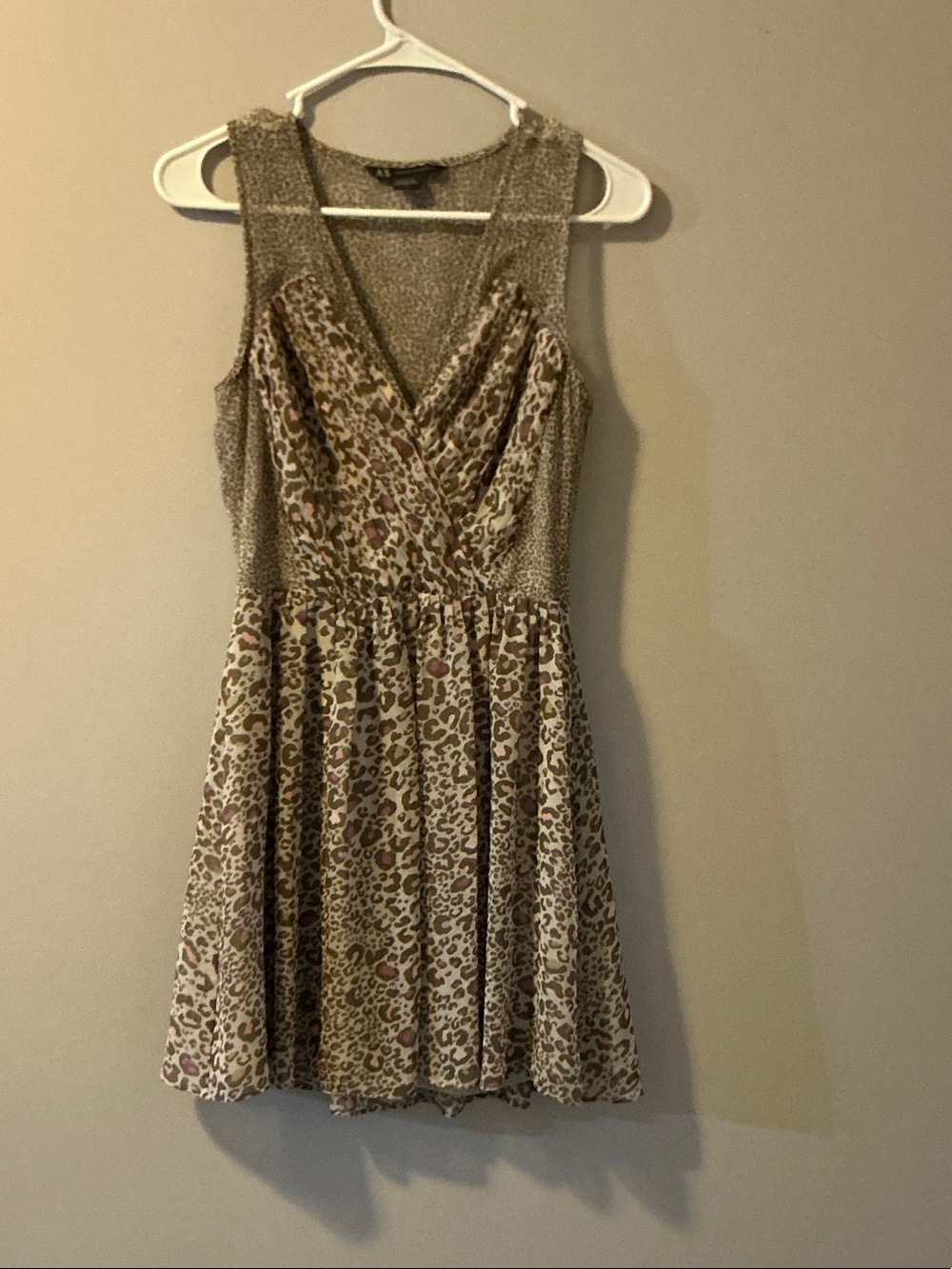 Armani Exchange Beige Leopard Print Mini Dress with Pink Accents